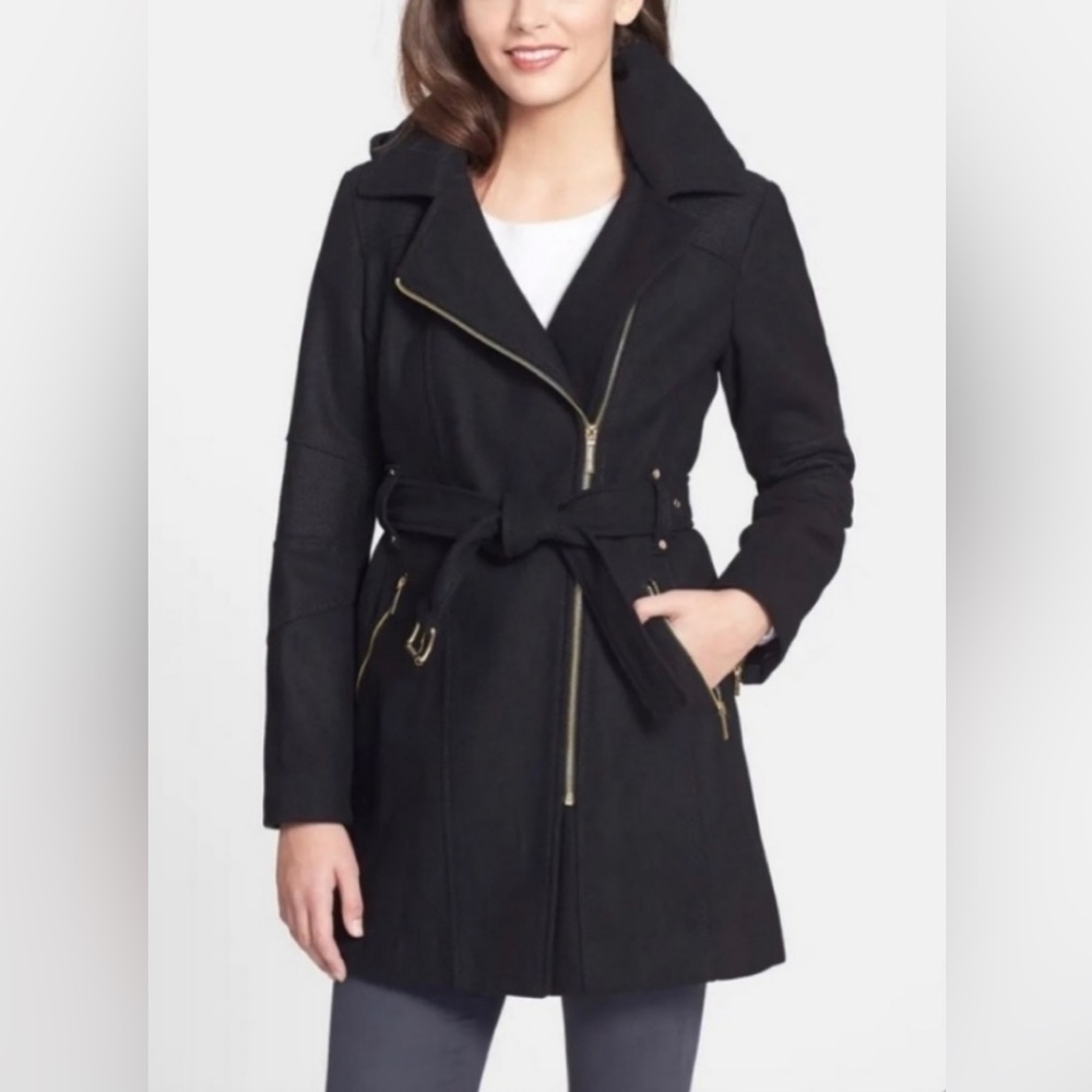 Michael Kors Belted Wool Zip Convertible
Collar Epaulets Coat NWT L